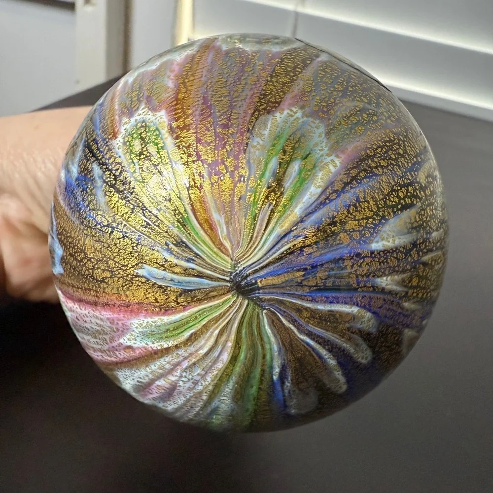 VTG Murano Hand Blown Glass Gold Millefiori Decorative Christmas Ball Ornament